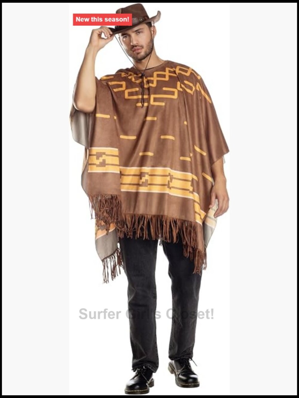 Faux Suede Fringe Poncho Costume Accessory One-Piece Adult